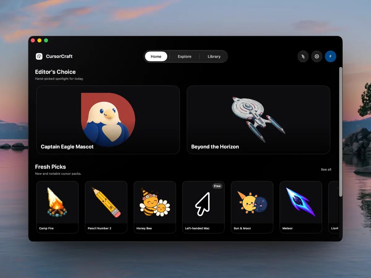 Cursor Craft v2 Home with Editor's Choice and Fresh Picks