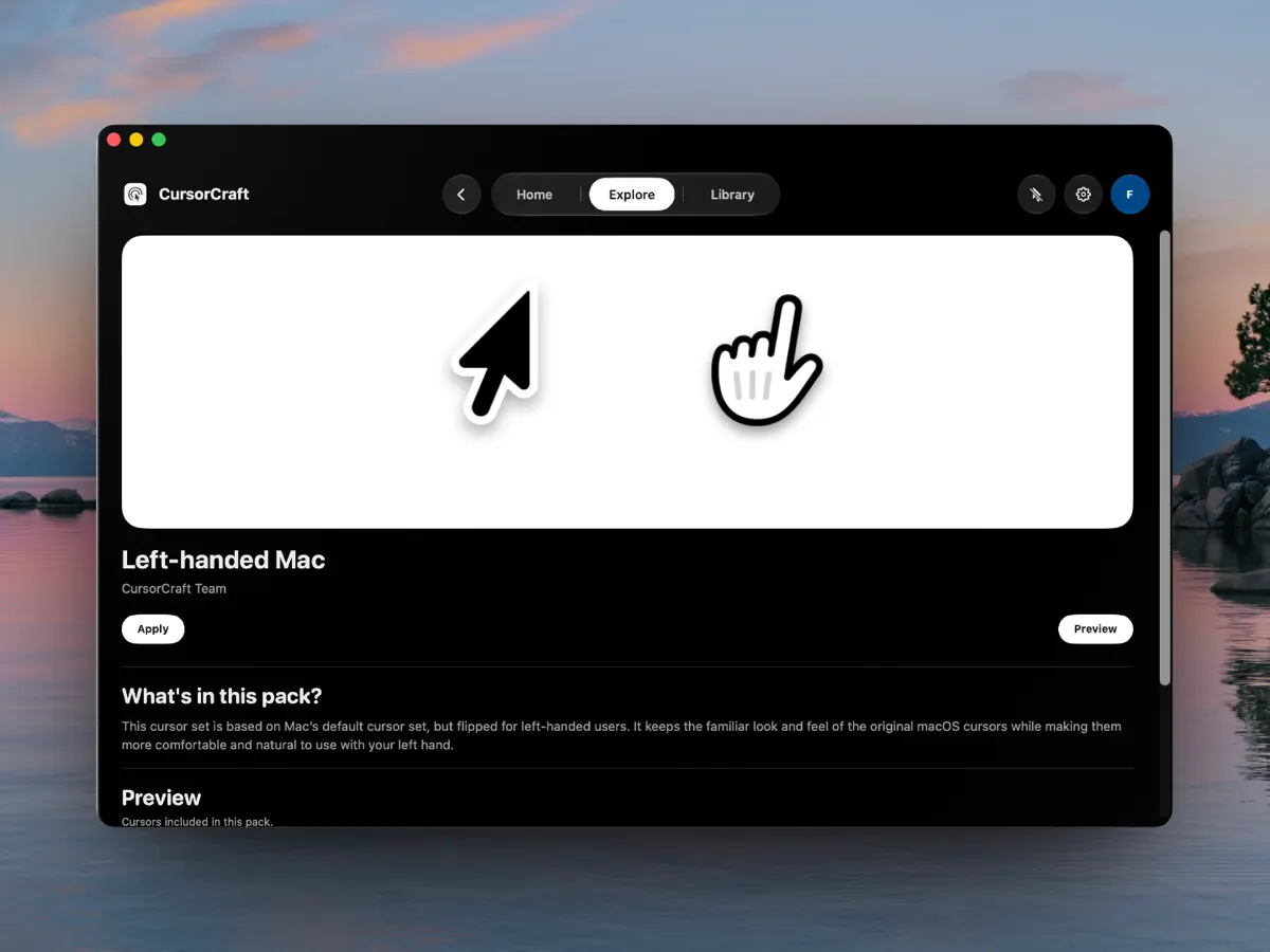 Cursor Craft v2 pack page with Apply and Preview
